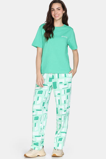 Buy Zivame 2 Mile Fashion Knit Cotton Loungewear Set - Brook Green